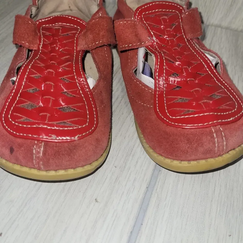 Livie & Luca Girls Red Ruche Suede Leather Mary Jane Shoes Size 12